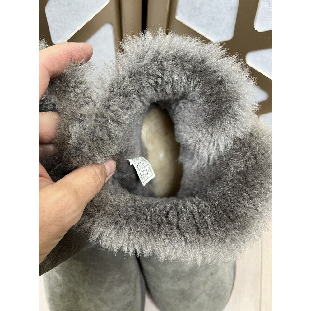 Ugg Mini Short Bailey Button II Flat Boot Gray Wool Fur Suede Leather 9 - Picture 8 of 10